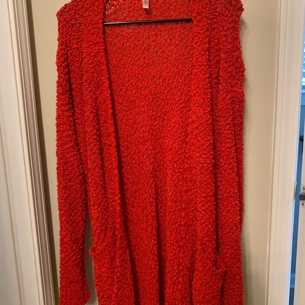 Vibrant Red Popcorn Cardigan